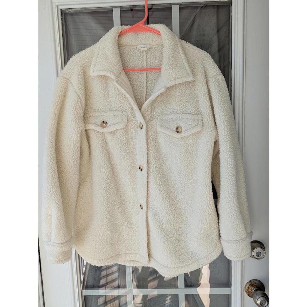 Aeropostale Sherpa Fleece Cream Women's Oversized XS Full Button Cream Jacket - Picture 2 of 7